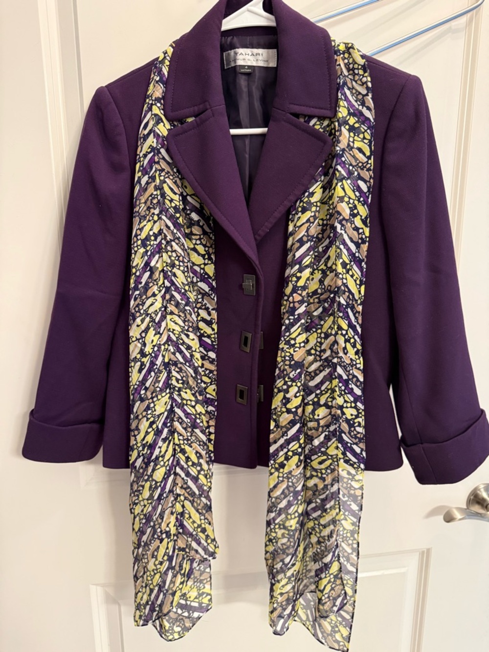 Tahari Deep Purple Women's Blazer with Printed Scarf